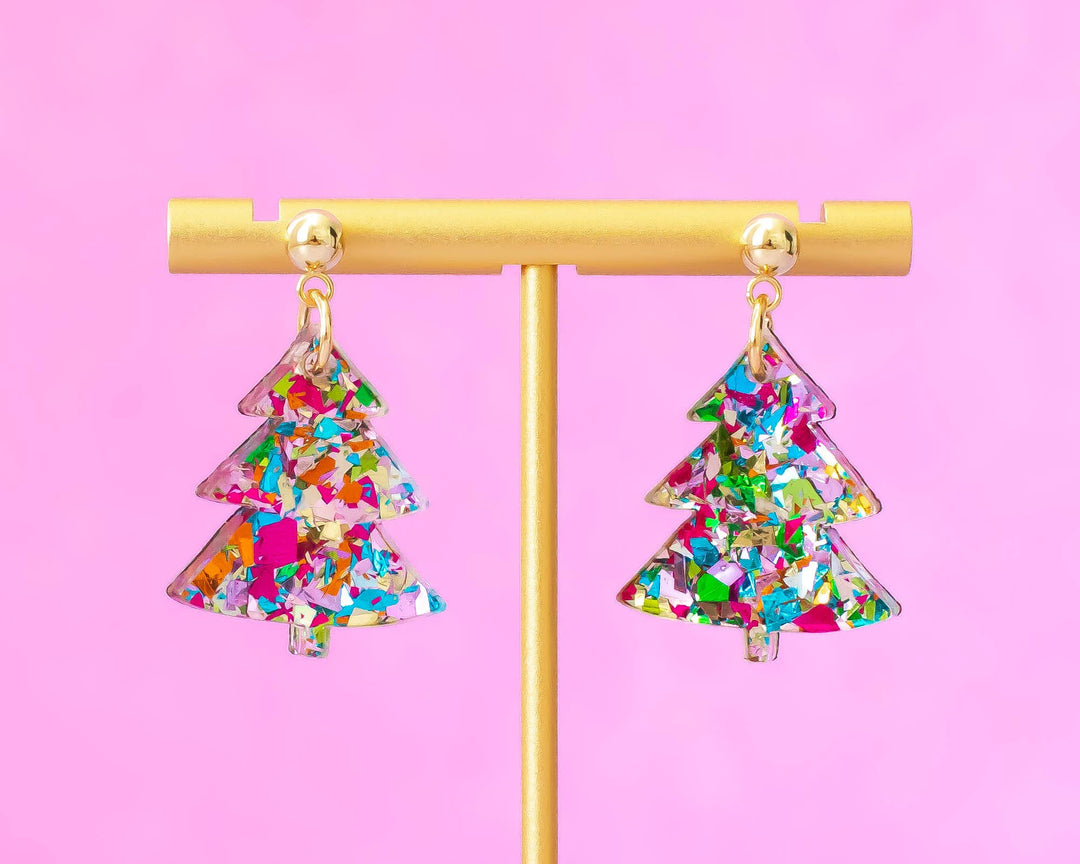 Momenti di Vita - SMALL Christmas Tree Earrings Multi Glitter Holiday Dangle