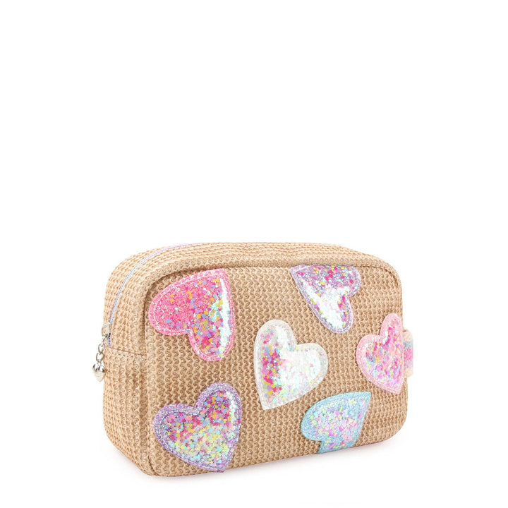 OMG Accessories - Confetti Heart Patched Straw Pouch