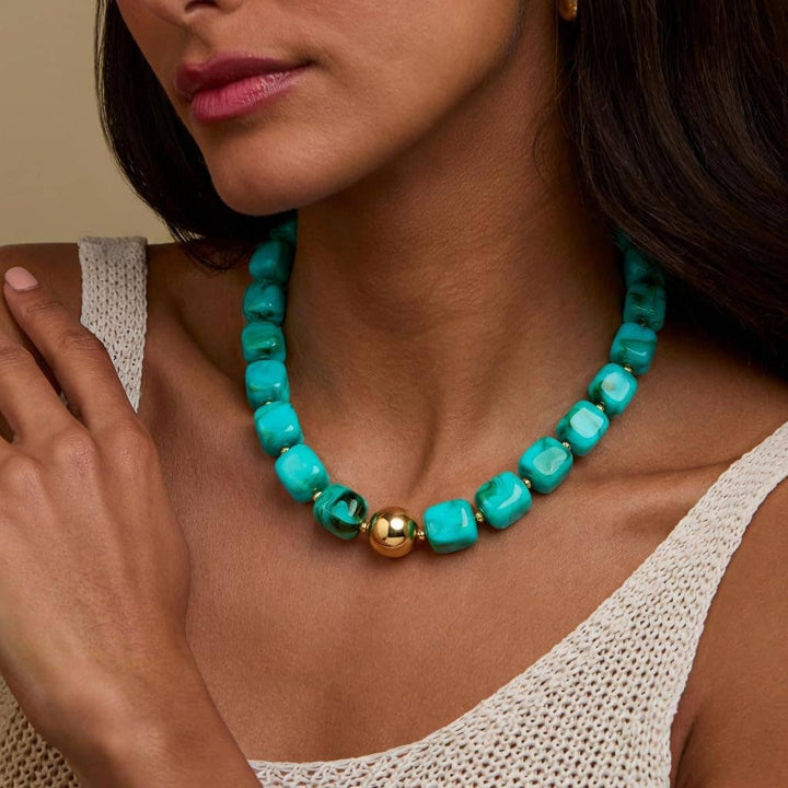 MKS America - Women  Square Resin Bead Necklace With Gold Ball Detail: Deep_Red / M
