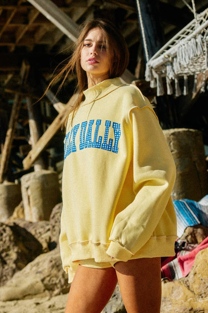 BUCKETLIST INC - IT2594-DILLYDALLY2 | Reversible Mockneck Sweatshirt: Butter Yellow / S/M-L/XL (3-3)