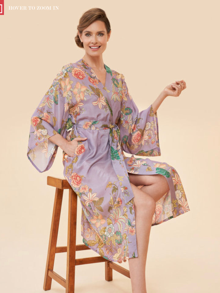 Powder Prancing Tiger Lilac Kimono Gown