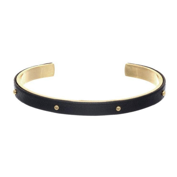 a.v. max - 1/4" Studded Leather Wrapped Cuff: Dark Taupe/Gold