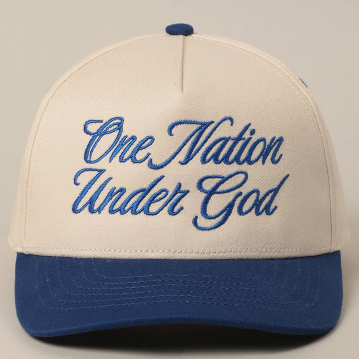 Fashion City - One Nation Under God Two-Tone Trucker Hat: NATURAL/ROYAL BLUE / ONE SIZE