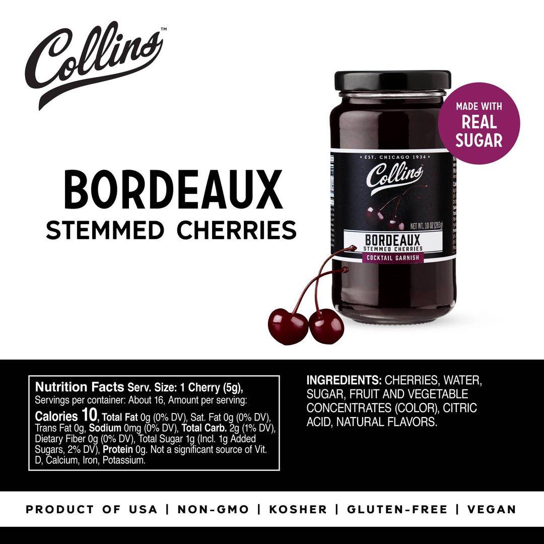 Collins - Bordeaux Stemmed Dark Cherries Cocktail Garnish 10 oz