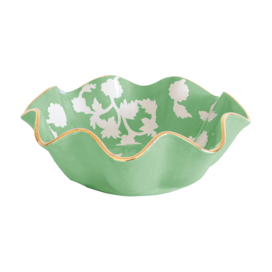 Lo Home by Lauren Haskell Designs - Chinoiserie Dreams Scalloped Bowls with 22K Gold Accent: French Blue / Large