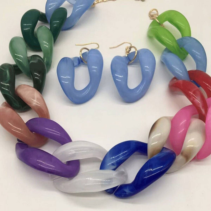 ACCITY - ACRYLIC COLORFUL CHAIN LINK NECKLACE EARRINGS SET_CWMM4910: Green / (OS) 1