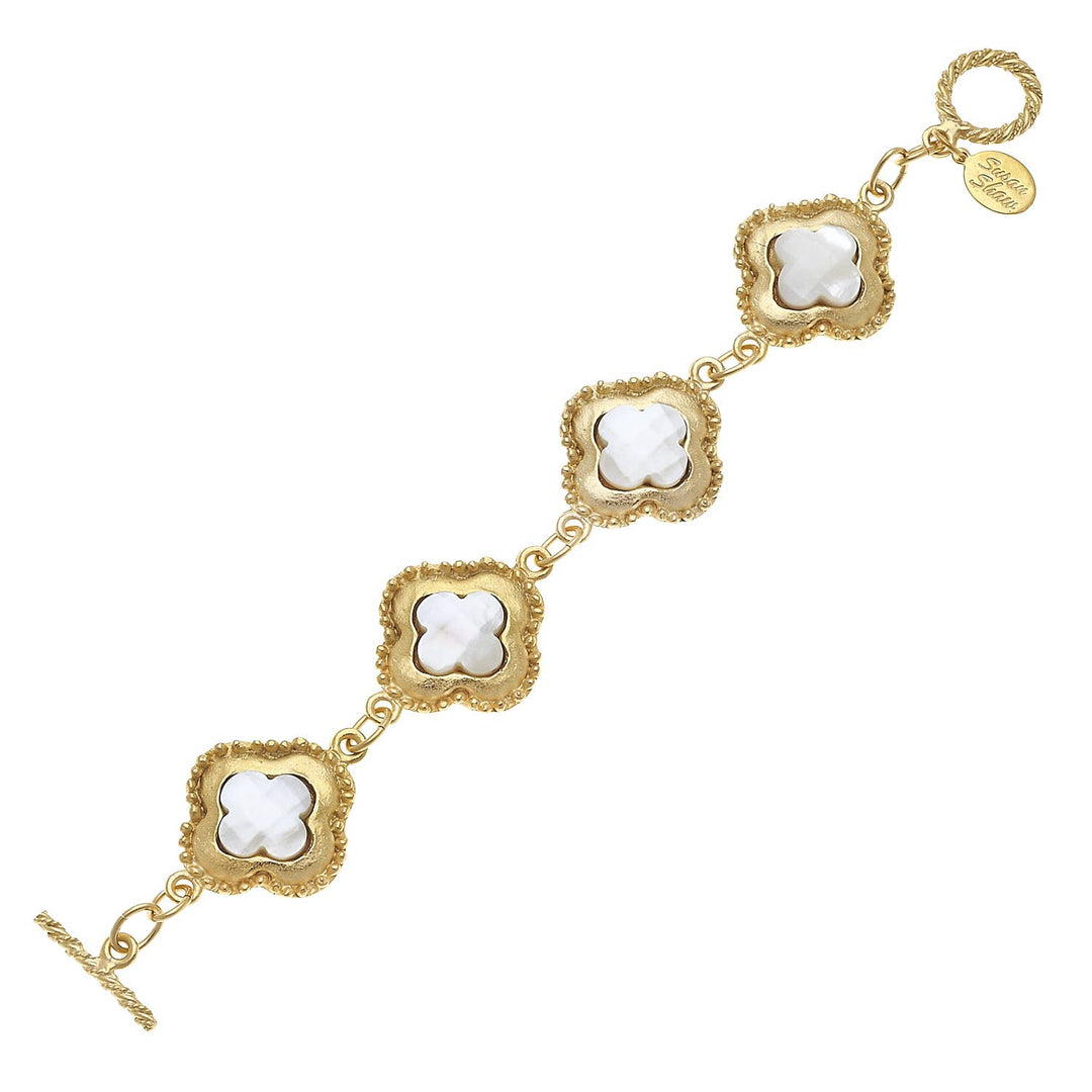 Susan Shaw - Genuine Mother of Pearl Set in Gold Clover Bracelet
