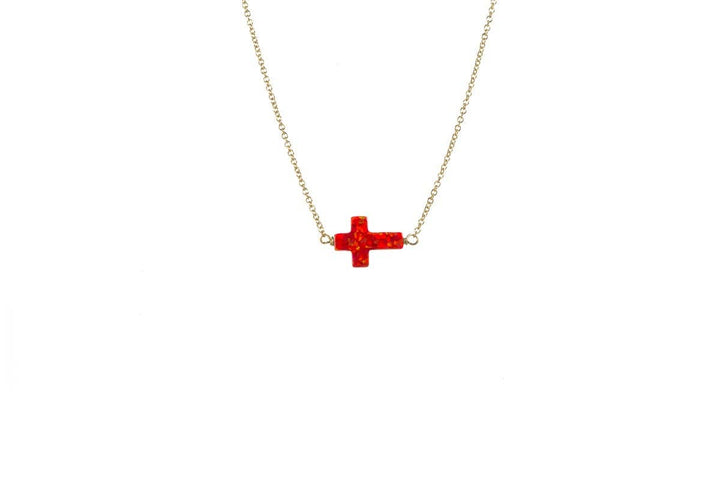 bara boheme - "CROSS" Opal Necklace - Small: Bubble gum / 14KG FILLED
