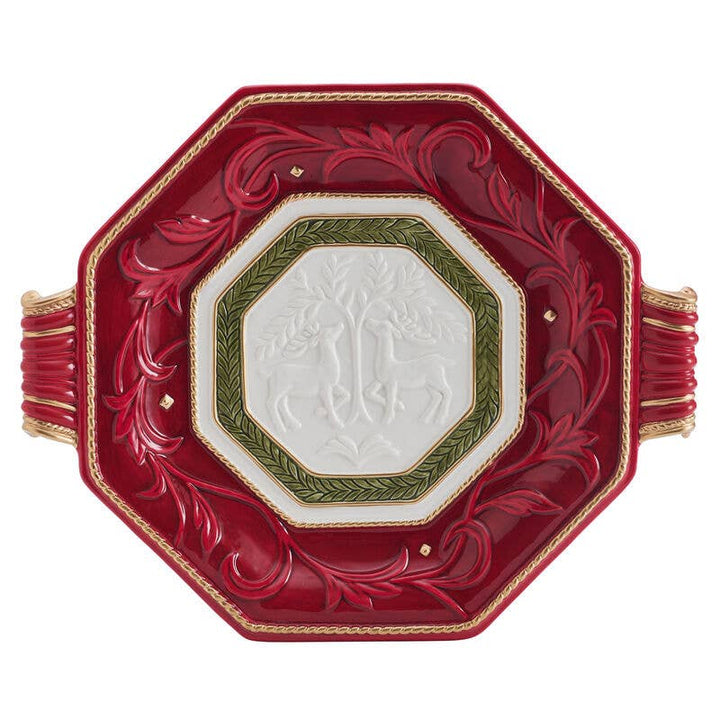 Fitz and Floyd® Mikasa® Pfaltzgraff® - Fitz & Floyd Telluride Large Platter W Handles Gift Box: Red / Earthenware / Christmas