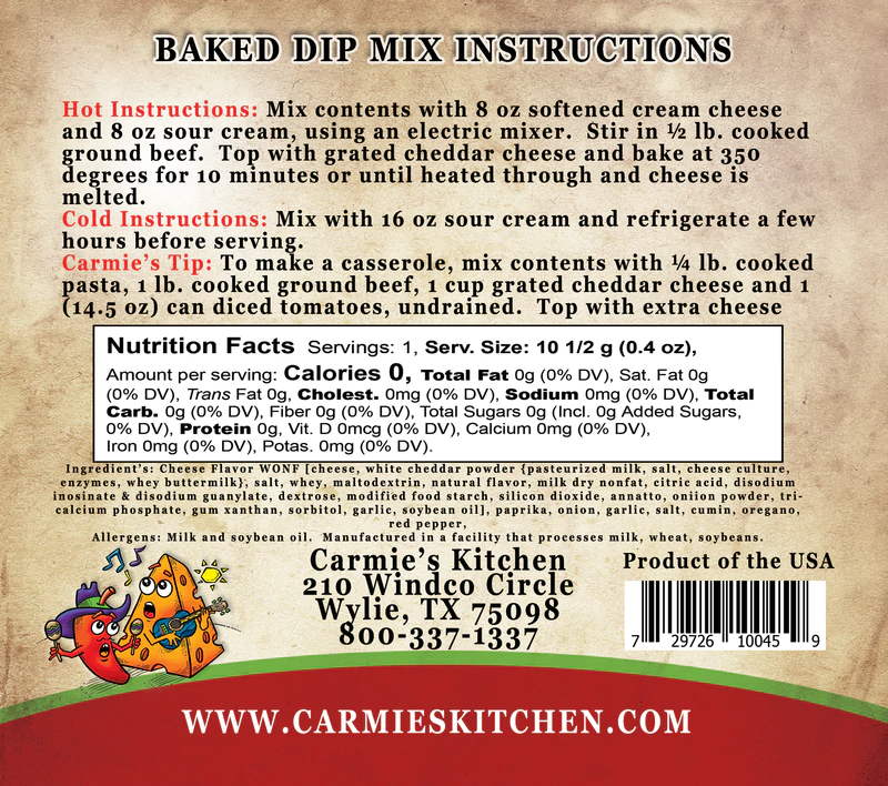Carmie's Kitchen - Baked Chili Cheese Dip Dip Mix