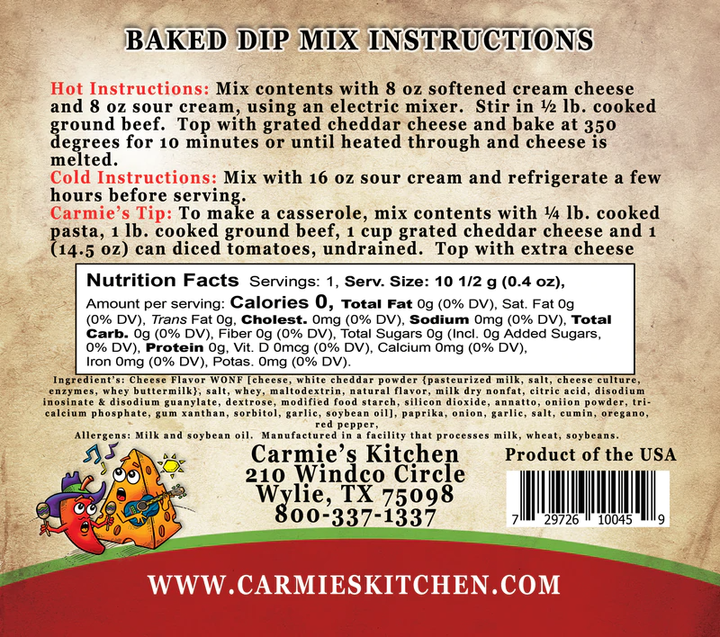 Carmie's Kitchen - Baked Chili Cheese Dip Dip Mix