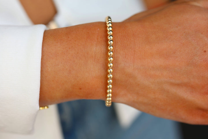 4MM Classic Ball Bead Bracelet - Waterproof: Gold Filled / Stretchy 6.5"