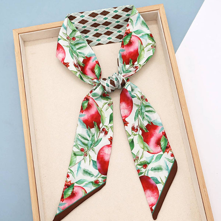 ACCITY - Fruit Print Twilly Scarf – Hair Tie & Bag Ribbon_CWASC0431: Brown / (OS) 10