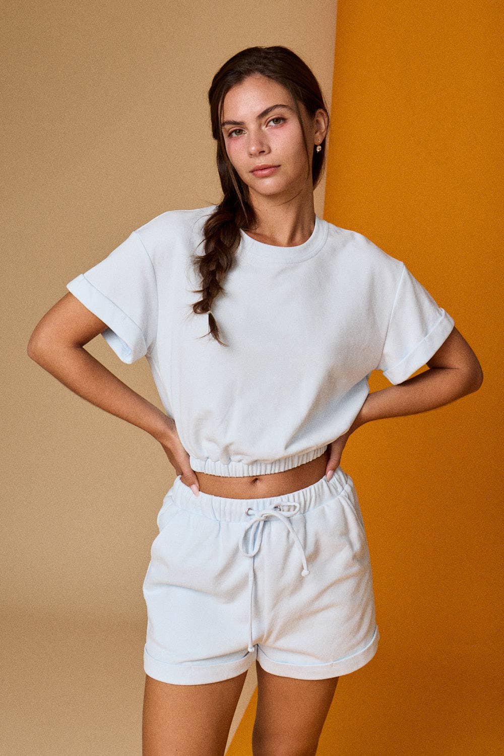 Papermoon - PX19514 - Cozy Short Sleeve Top and Shorts Set: LT BLUE