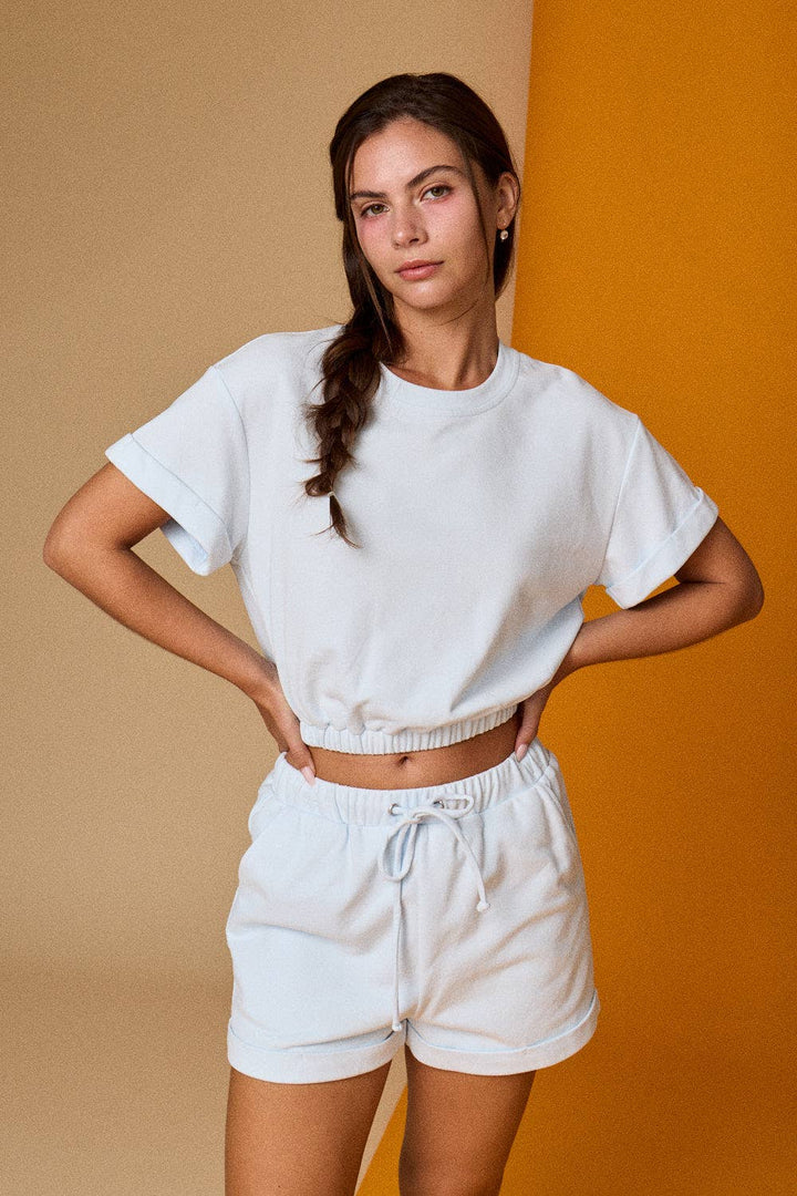 Papermoon - PX19514 - Cozy Short Sleeve Top and Shorts Set: LT BLUE