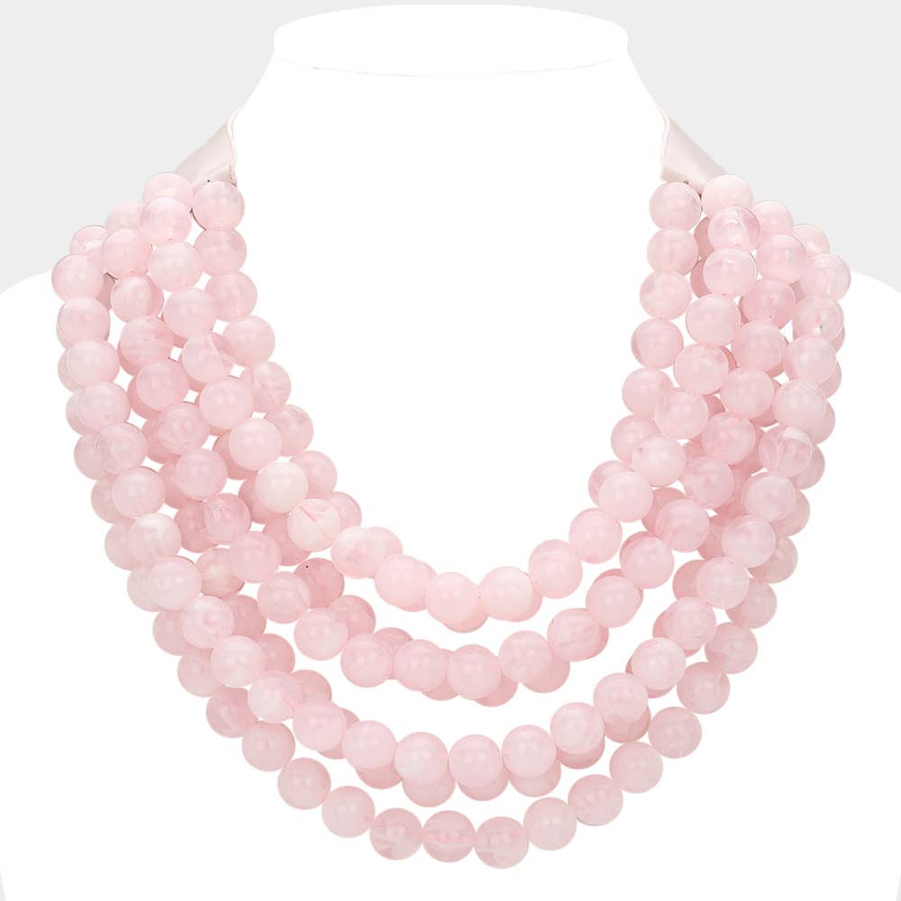 Sensibling Corp. - Chunky Acrylic Bead Layered Faux Leather Magnetic Necklace: Coral