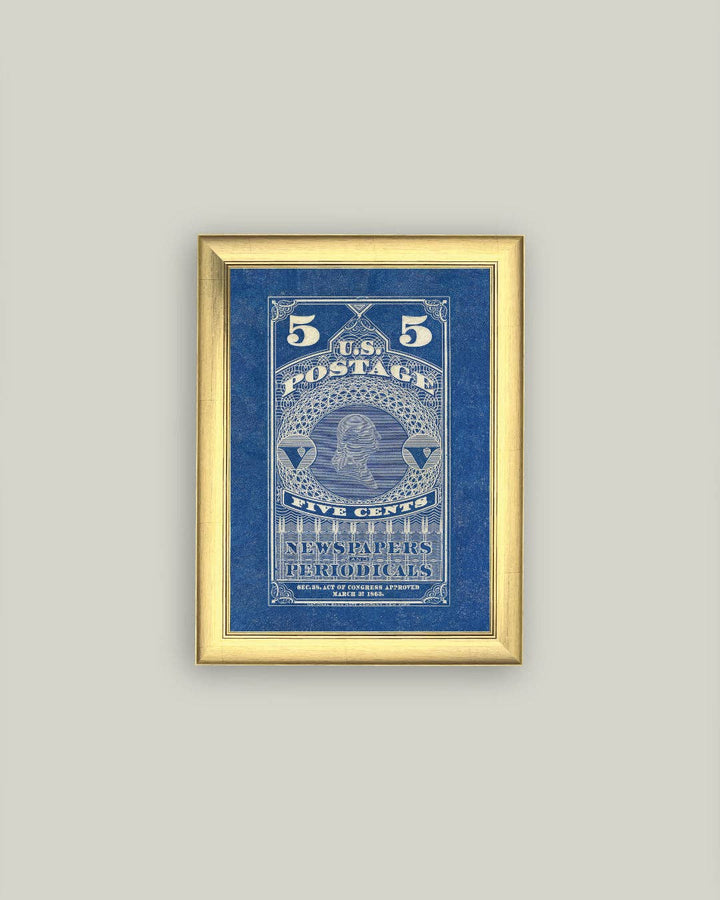 Petal Lane Home - US Postage 5 Cents Framed Antique Art: 6x8