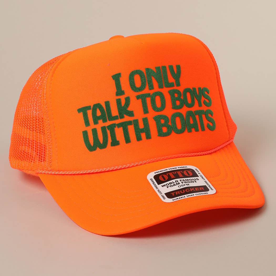 Fashion City - I Only Talk To Boys With Boats Text Mesh Back Cap: NEON BLUE / ONE SIZE