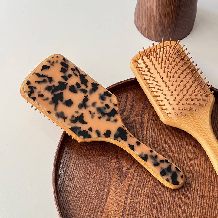 MKS America - Acetate Patterned Paddle Hair Brush with Wooden Edge: C1 / M
