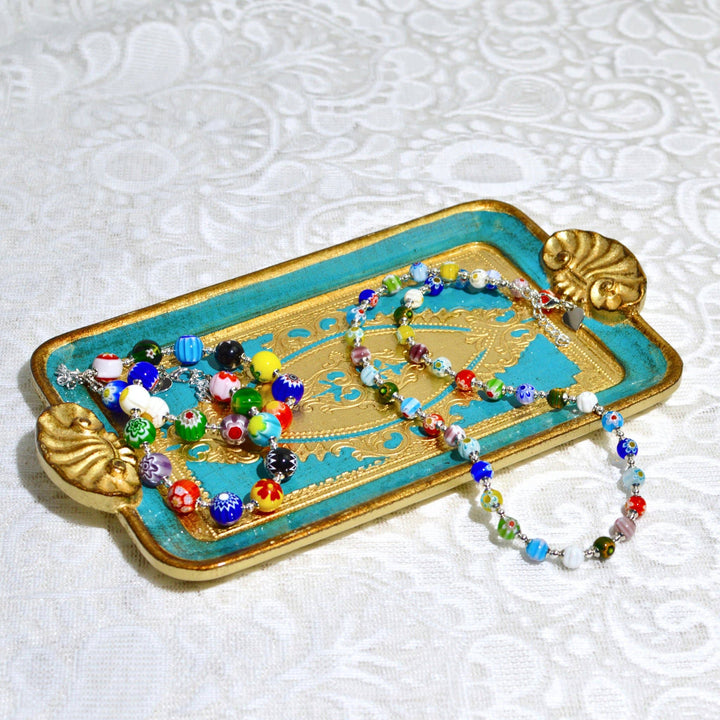 Via Graceffo - Florentine Carved Wood Rectangle Mini Tray with handles