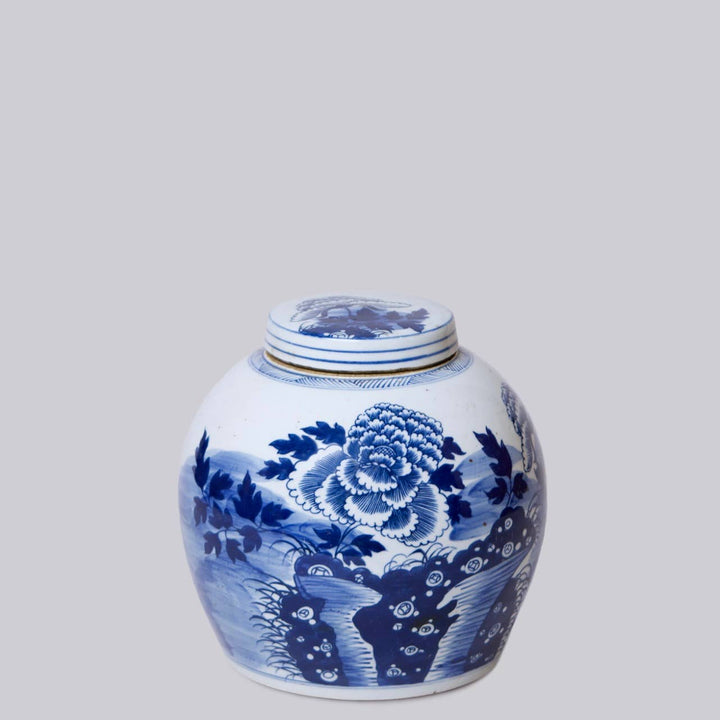 Cobalt Guild - Blue and White Porcelain Peony Round Storage Jar