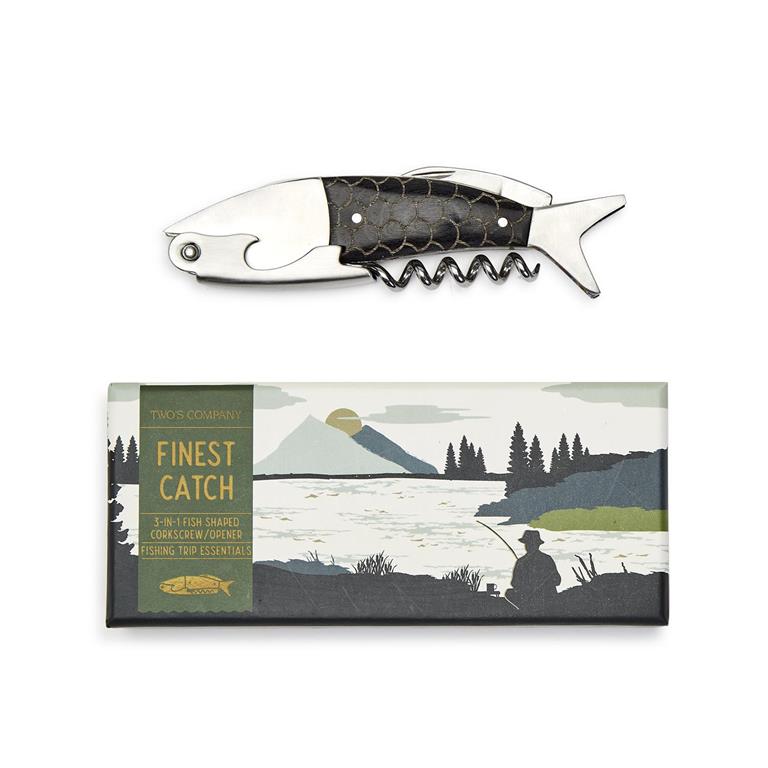 Finest Catch 3-in-1 Fish Bottle Tool Opener Includes: Bottle Opener, Corkscrew, Knife