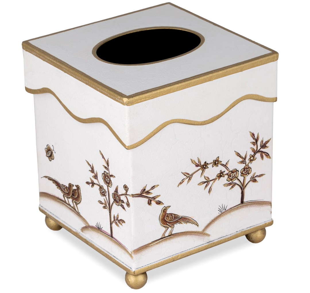 The Enchanted Home -  CHINOISERIE TISSUE HOLDER WITH SCALLOPED TOP : Blue