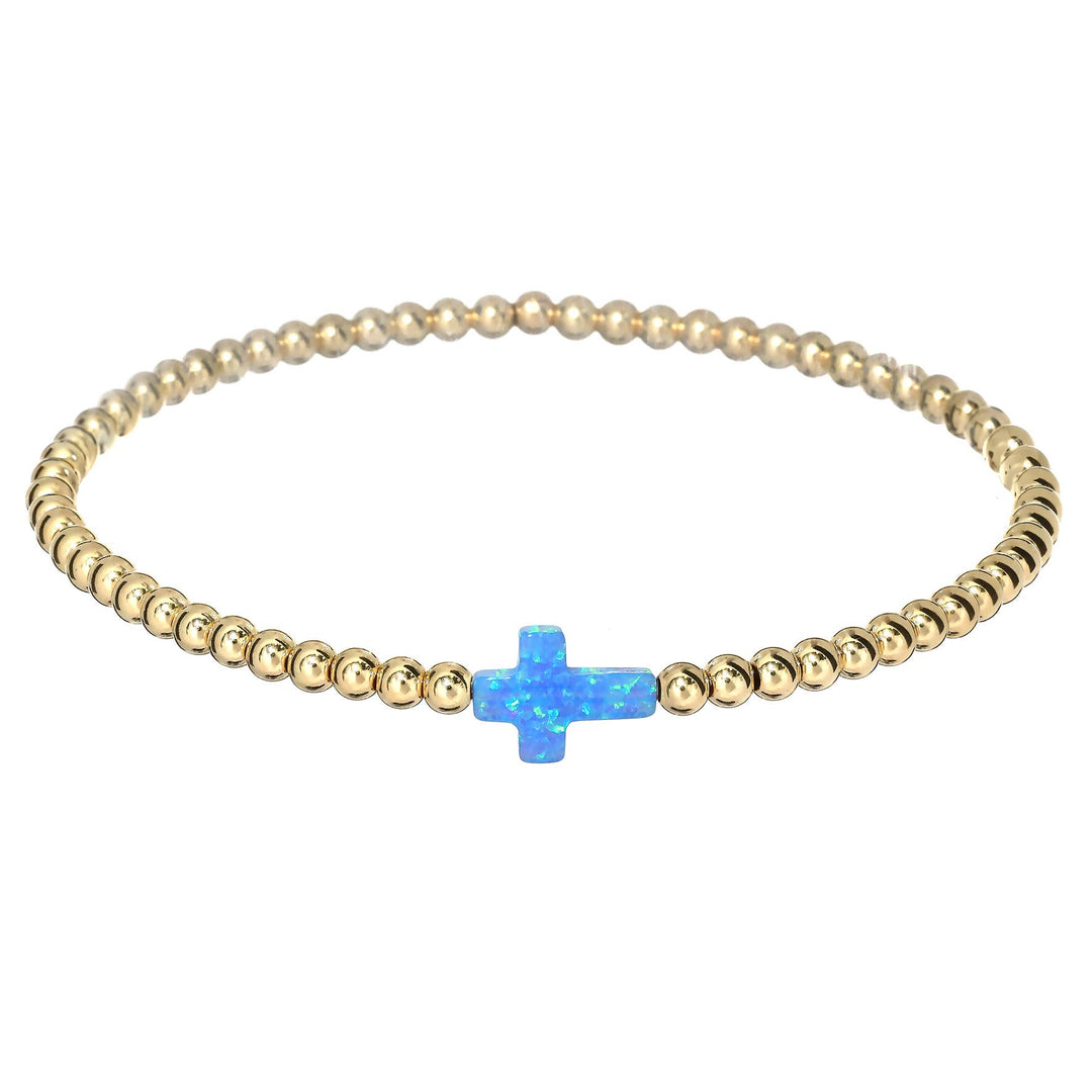 bara boheme - Cross | Beaded Opal Bracelet: Sea Green / 14K Gold Filled / Stretchy 6.5"