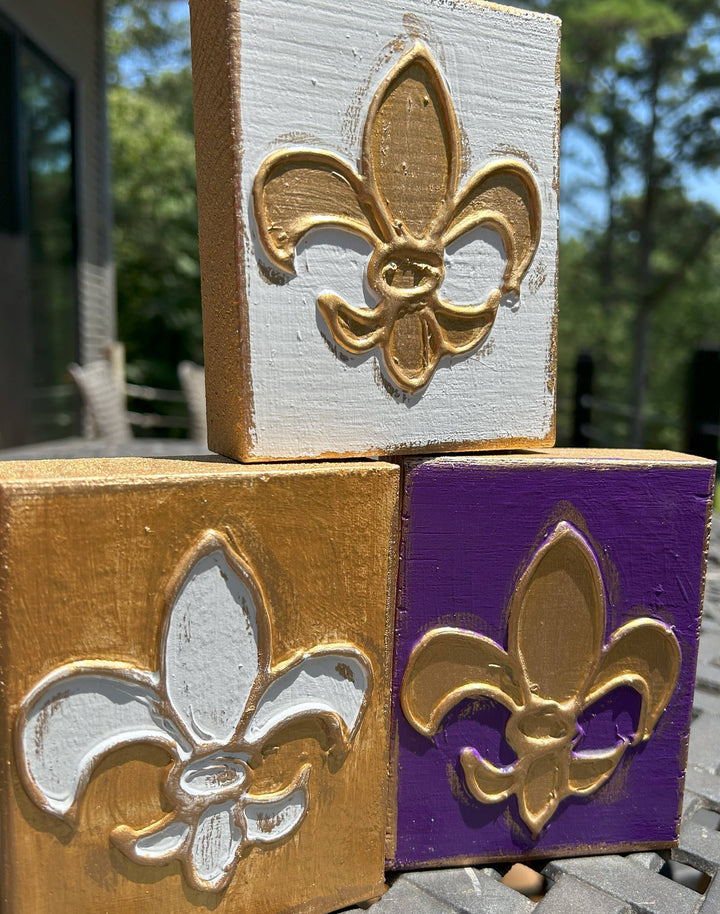 Coddiwomple - Fleur de Lis  |   French Mardi Gras New Orleans Saints: Purple background / 3x3 mini block