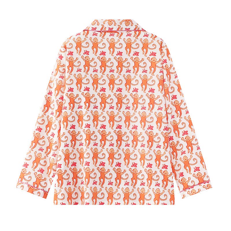 Rosa Clothing - Cute Comfy Monkey Print Long Sleeve Pajama Set: Blue