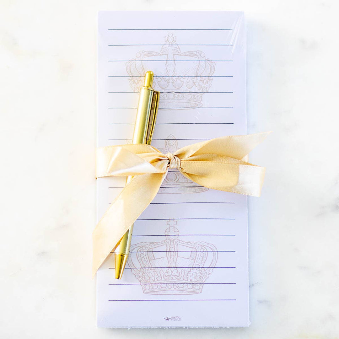 The Royal Standard - Elizabeth Crown Notepad Gift Set   White/Gold   4x8.5