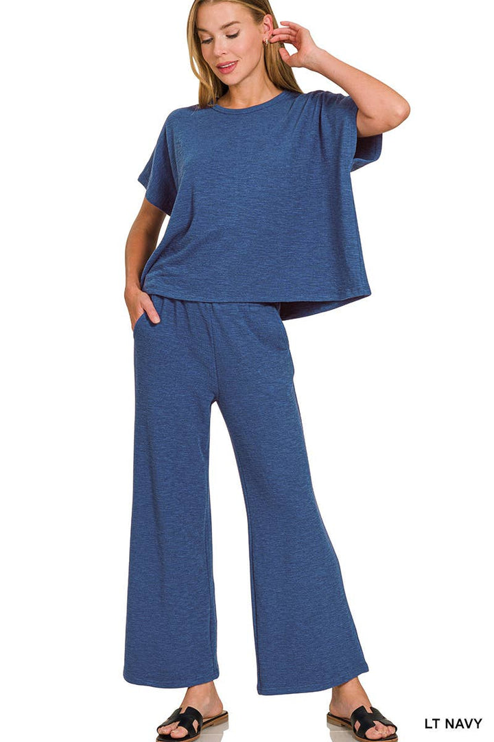42POPS -  Cotton Slub Top & Pants 2pc Set - Zenana: ASH JADE-182904 / S