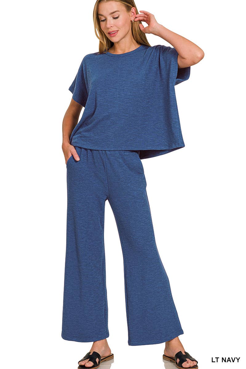 42POPS -  Cotton Slub Top & Pants 2pc Set - Zenana: ASH JADE-182904 / L