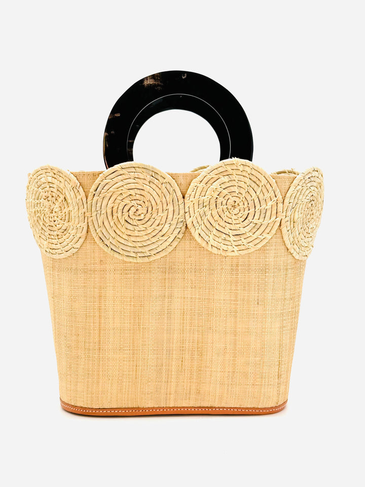 Shebobo - Tazi Disc Straw Handbag with Horn Handle: Coral