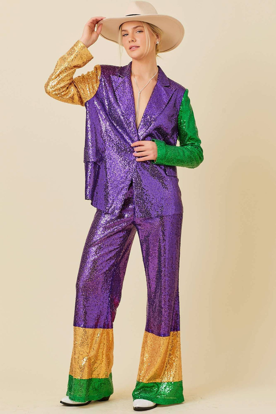 Main Strip - Mardi Gras Sequin Wide Pants: MARDI GRAS / M