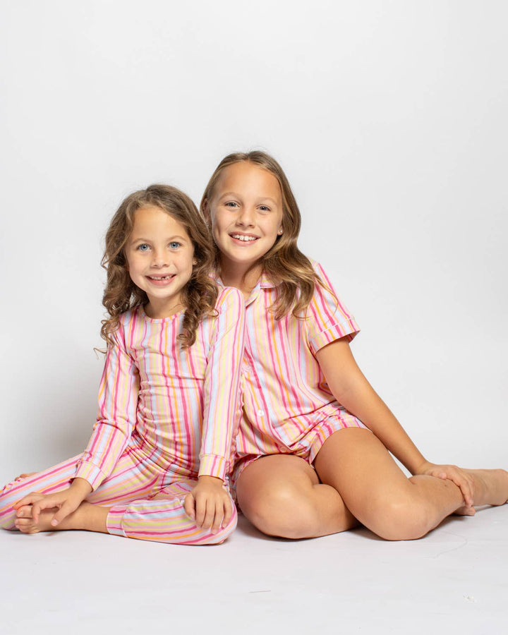 The Royal Standard - Girl's Addie Stripe Sleep Shorts Set   Pink/Multi   -Asst.: Small (6-7)