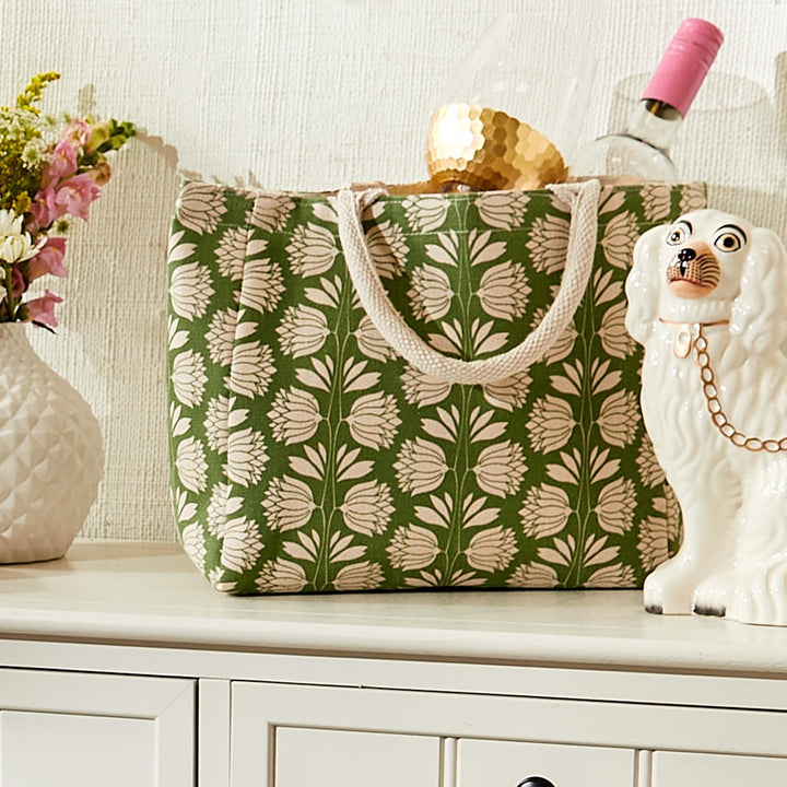 Palm Deco Print Thermal Lunch Tote Bag Asst 2 Colors