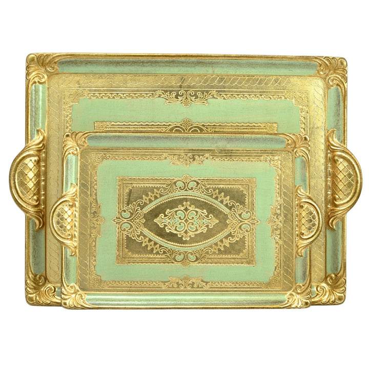 Florentine Carved Rectangle Tray with Handles, M or L, Made in Italy: Black / Medium
