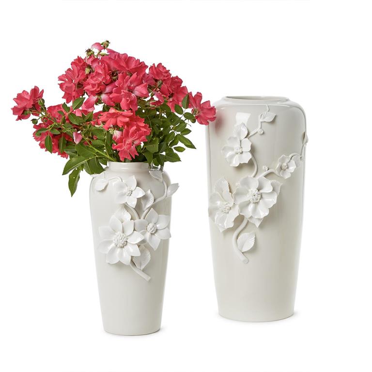 Vases with 3-D Sculpted Flowers in 2 Sizes