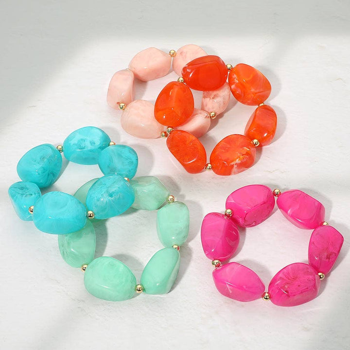 Sensibling Corp. - Chunky Resin Pebble Beaded Bracelet: Red