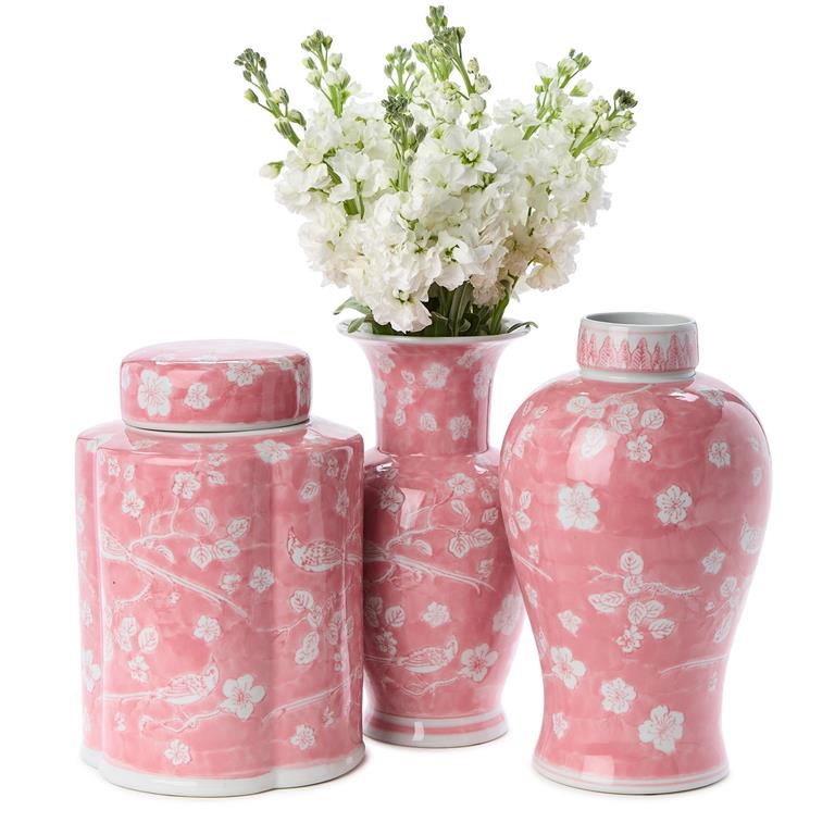 Hand-Painted Pink Chinoiserie Vases / Jar