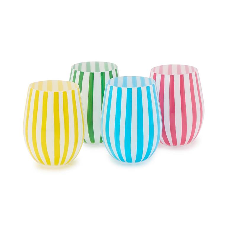 Stripe Hand-Painted Stemless Wine Glass In 4 Colors