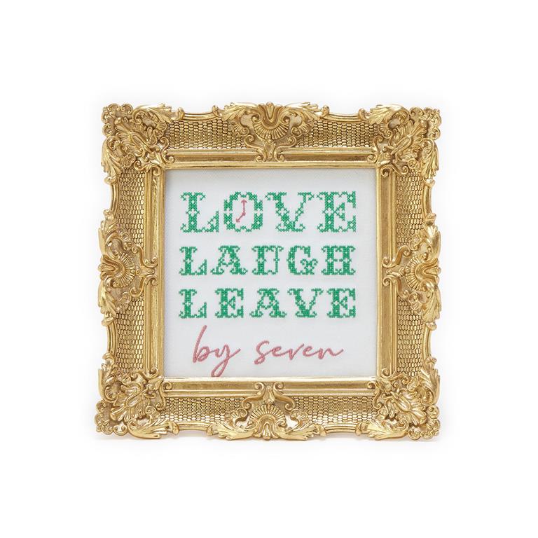 Love Laugh Leave by Seven Embroidered Cross Stitch Framed Wall Art Designed by Boyar NYC