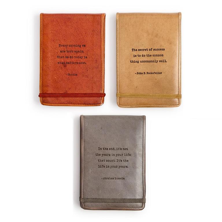 Leather Flip Notebook with Embossed Sayings -3 Colors
