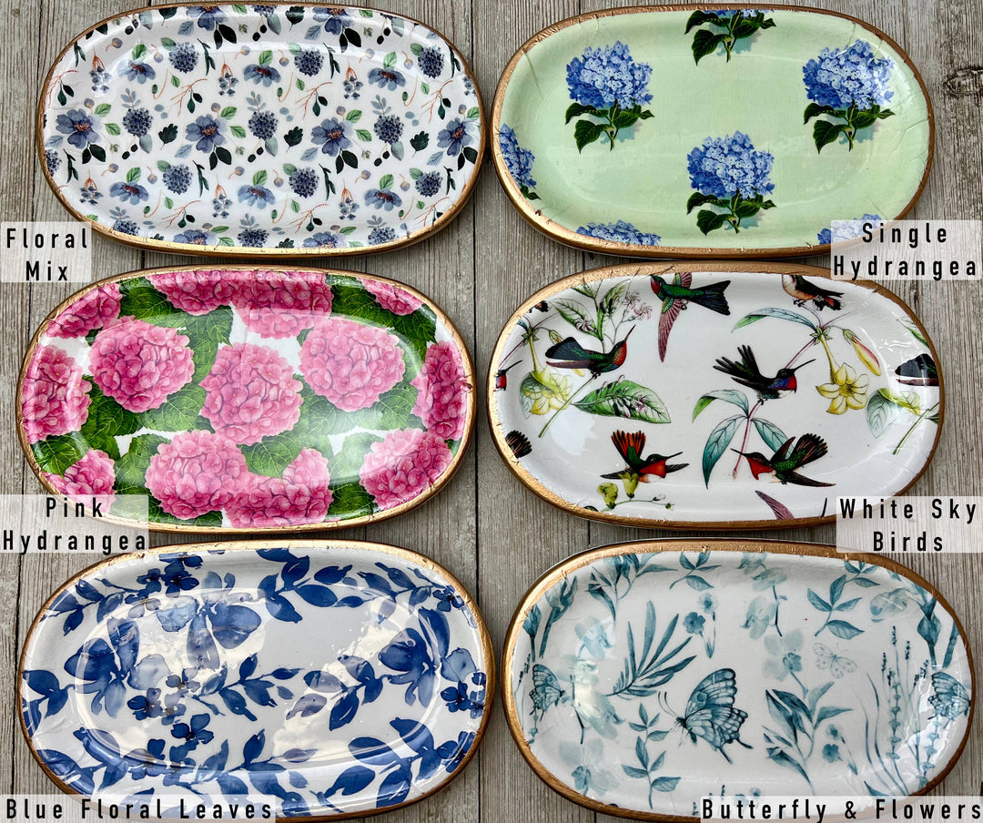 Ten Twenty Six Designs - Ceramic Jewelry tray- large: Blue Floral Leaves