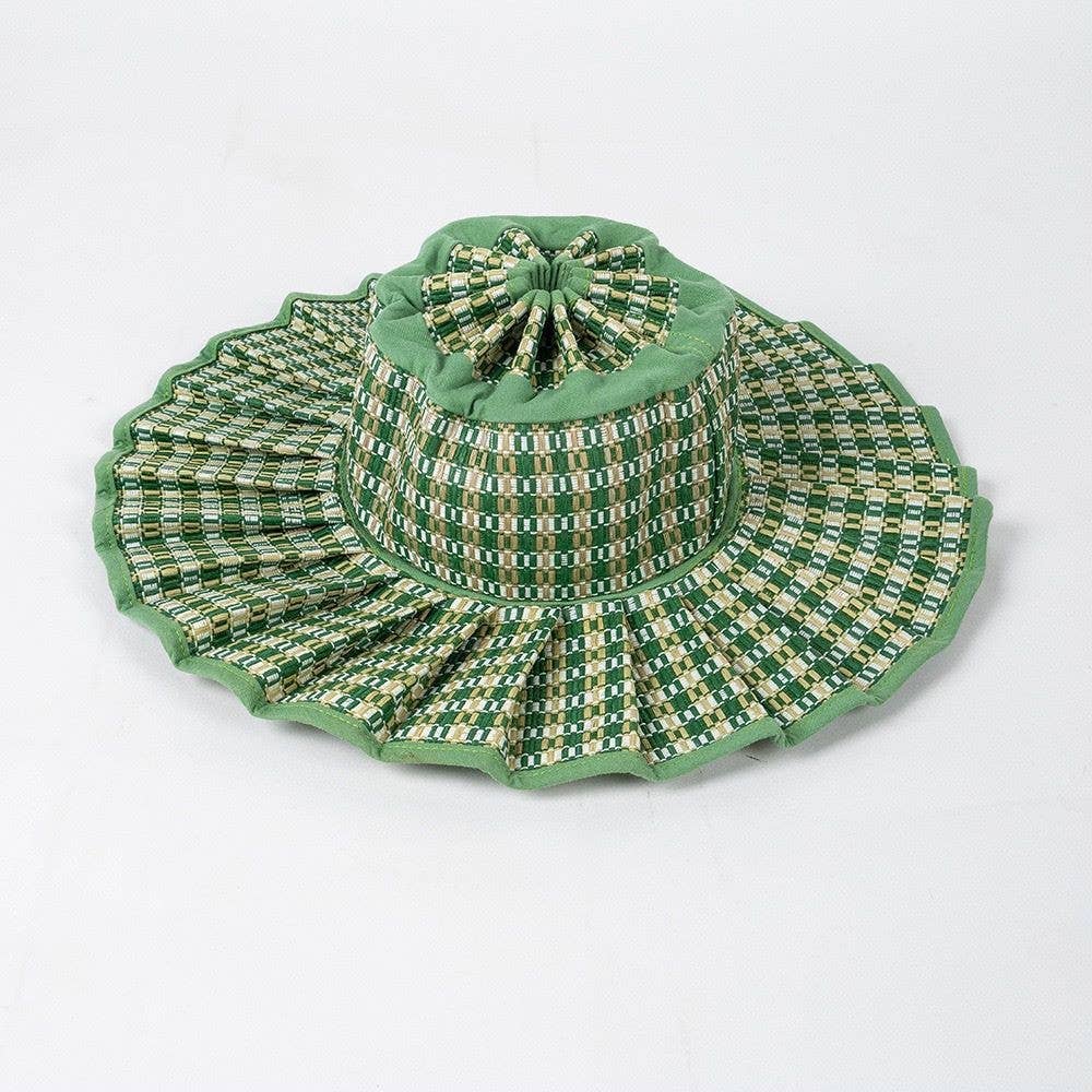 MKS America - Boho Checkered Straw Hat Foldable Beach Sun Hat: TGrass / M