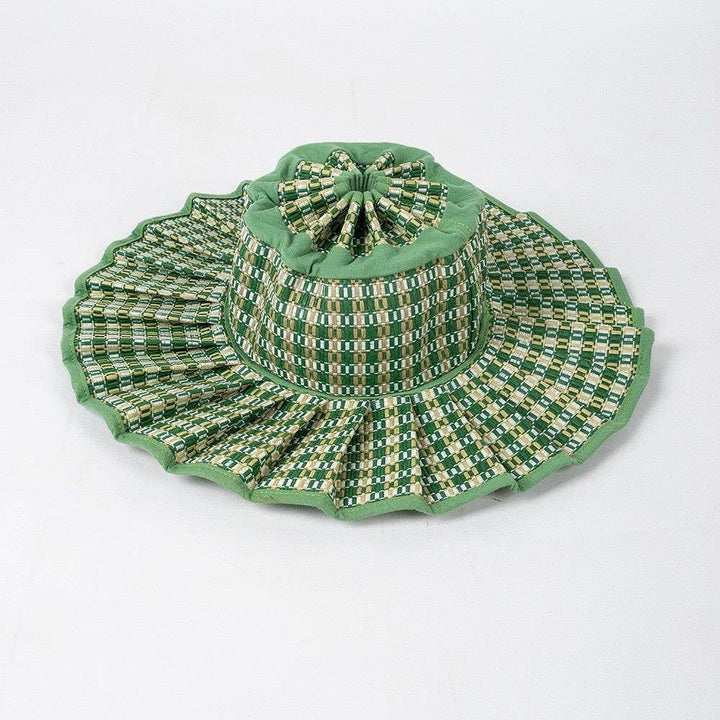 MKS America - Boho Checkered Straw Hat Foldable Beach Sun Hat: TGrass / M