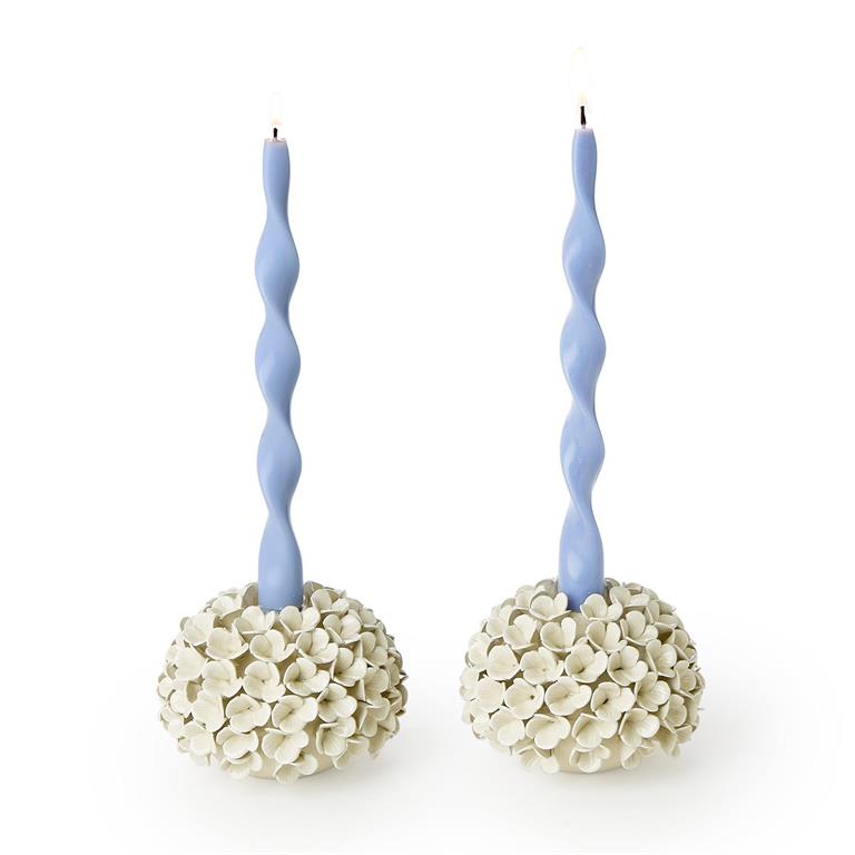 White Hydrangea Flower Bud Vases / Taper Candle Holders