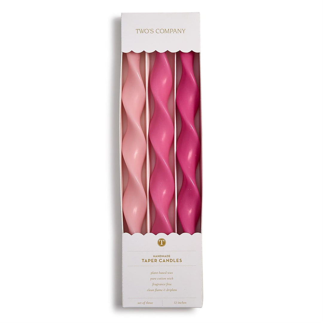 S/3 Twist and Glow Pink Hue 12" Twist Taper Candles in Gift Box
