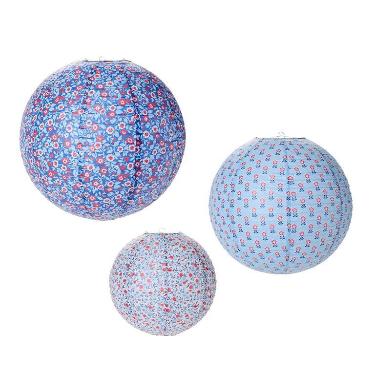 S/3 Red, White and Bloom Paper Lanterns in Gift Pack Includes 3 Sizes/Patterns